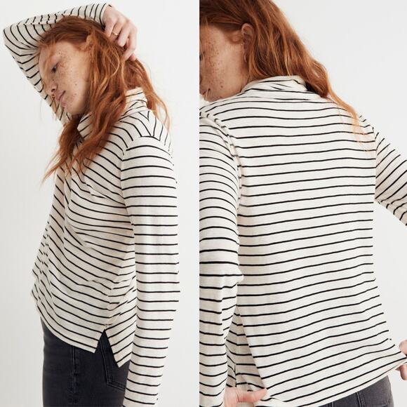 Madewell Whisper Cotton Turtleneck in Ronnie Stripe S - Picture 1 of 7